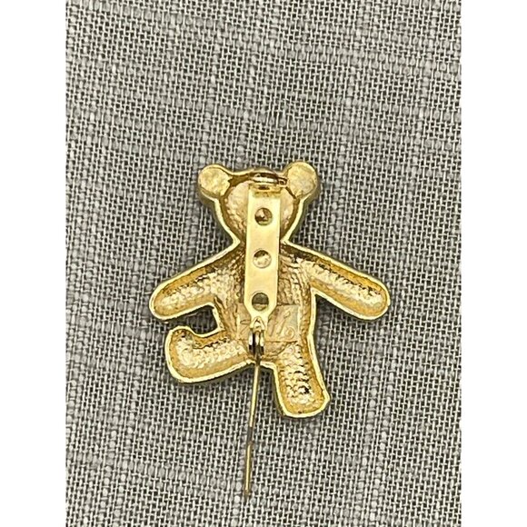 Teddy Bear Brooch Gold Tone Clear Rhinestone Eyes 2" - Picture 5 of 9